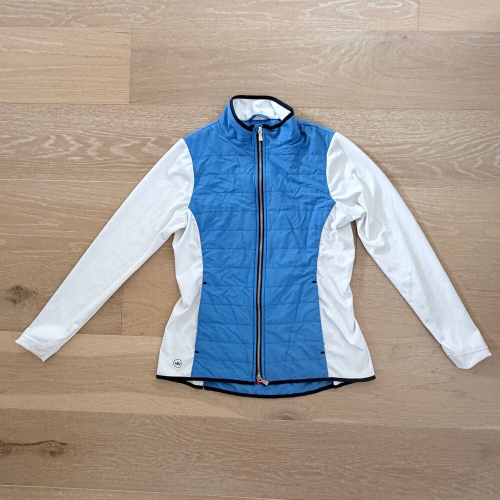Peter Millar Women's Hybrid Jacket Blue White Full Zip Stretch Golf Jacket Small